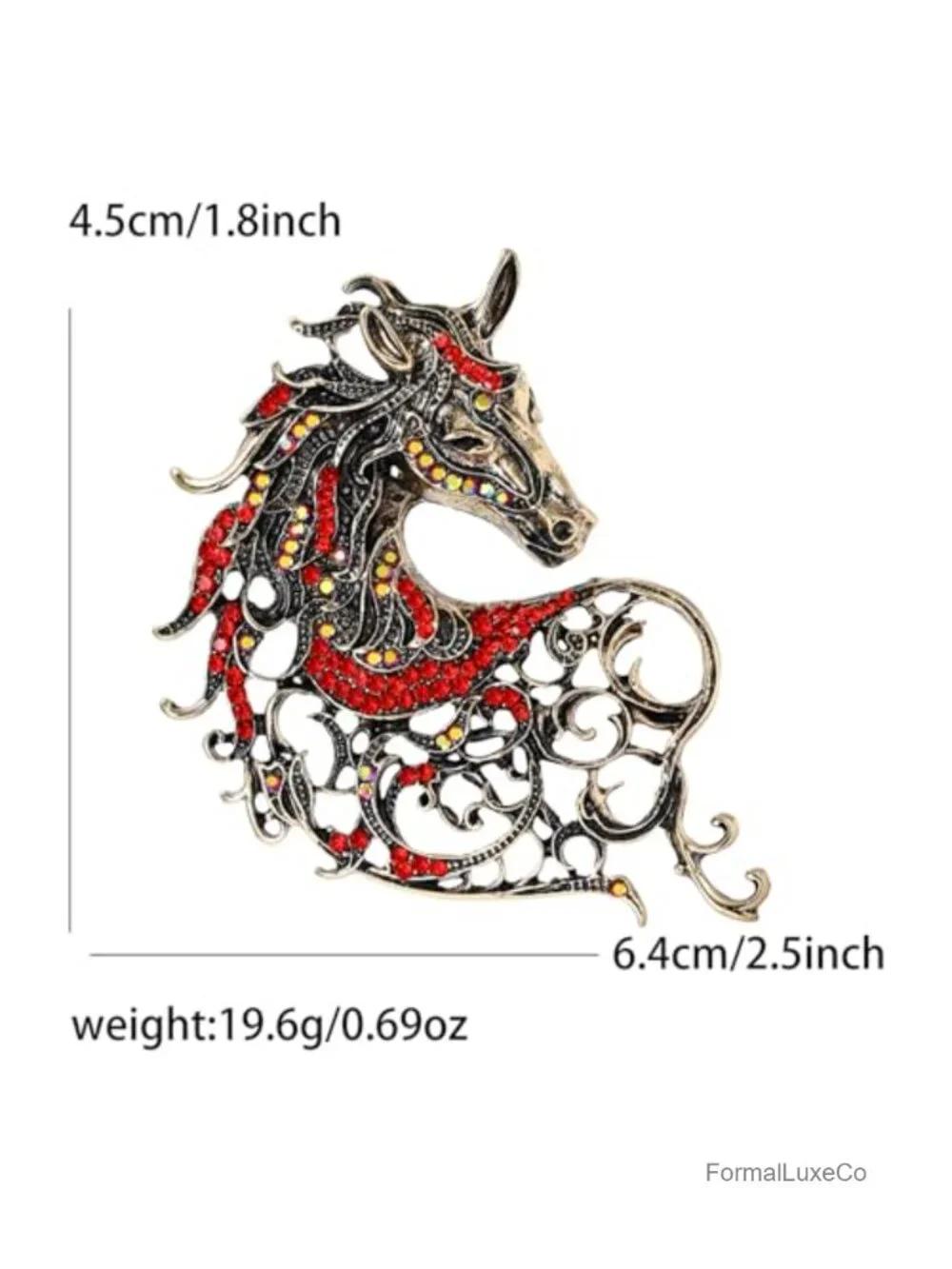 Horse Head Rhinestone Brooch Pin Baroque Palace Style